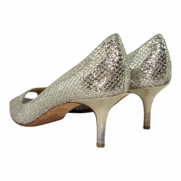 AUTHENTIC JIMMY CHOO Isabel Metallic Peep Toe Pump Sz 37.5IT (US7.5) - Champagne - Picture 8 of 10
